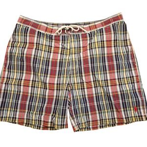 Polo Ralph Lauren Swim Trunks Adult XL  Plaid Lined Board Shorts Red Pony Mens